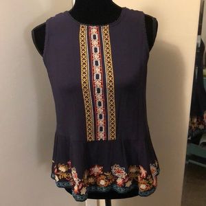 Cute Blue Embroidered Boho Top